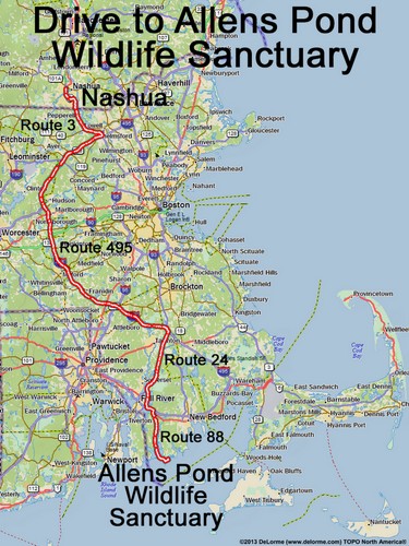 Allens Pond Wildlife Sanctuary drive route
