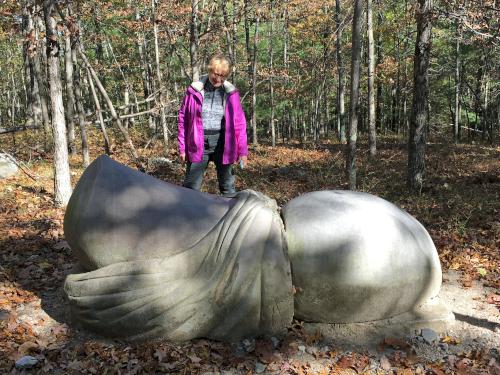 Andee checks out Nearly Naked sculpture at Andres Institute of Art in New Hampshire