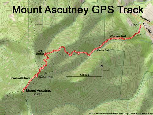 GPS track to Mount Ascutney in Vermont