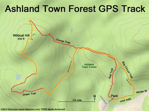 GPS track at Ashland Town Forest in eastern Massachusetts