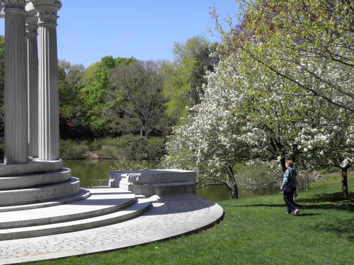 Betty Lou at the Mary Baker Eddy memorial within Mount Auburn Cemetery in Massachusetts