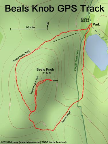 GPS track to Beals Knob at Pisgah State Park in southwestern New Hampshire