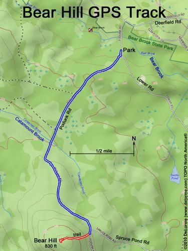 GPS track to Bear Hill at Bear Brook State Park in New Hampshire