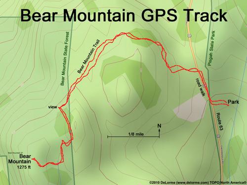 GPS track to Bear Mountain in southwestern New Hampshire