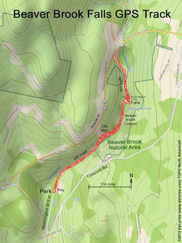 GPS track at Beaver Brook Falls near Keene in southern New Hampshire