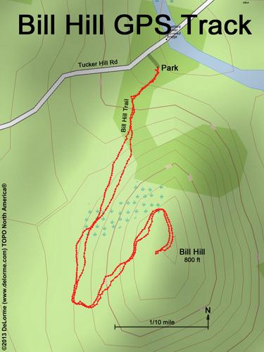 GPS track to Bill Hill near Thetford in eastern Vermont