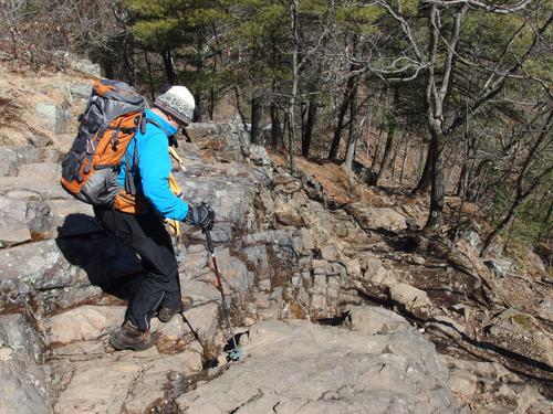 a steep rocky section of the Skyline Trail at Blue Hills Reservation in Massachusetts