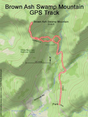 GPS track in October on Brown Ash Swamp Mountain in New Hampshire