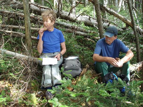 bushwhackers lunching in the woods on the way to The Captain in New Hampshire