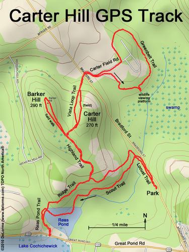 GPS track to Carter Hill at North Andover in Massachusetts