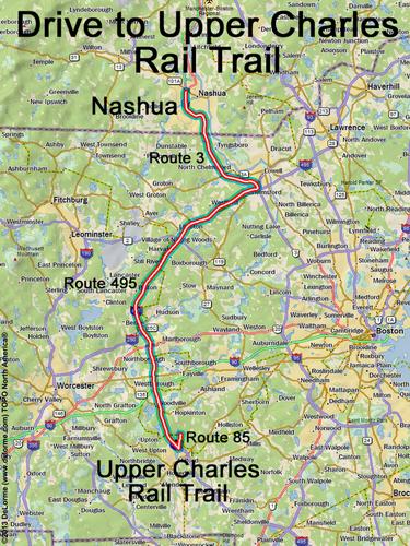 Upper Charles Rail Trail drive route
