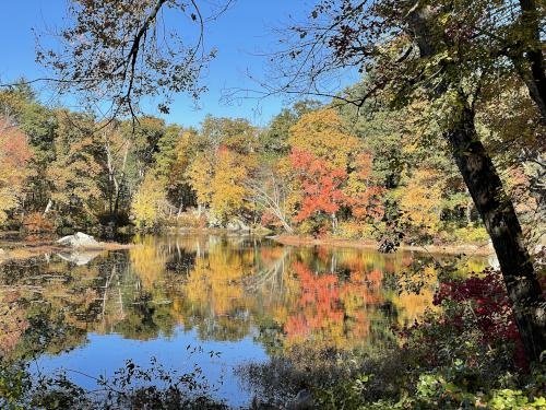 lake in October at Upper Charles Rail Trail near Milford in eastern Massachusetts