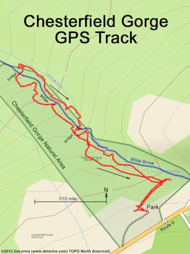 GPS track at Chesterfield Gorge near Keene in southwestern New Hampshire
