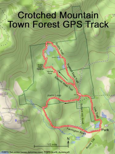 GPS track at Crotched Mountain Town Forest in New Hampshire