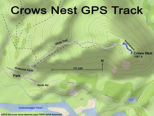 GPS track to Crows Nest mountain in New Hampshire