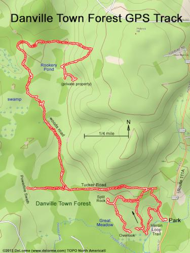 GPS track in January at Danville Town Forest in southern New Hampshire
