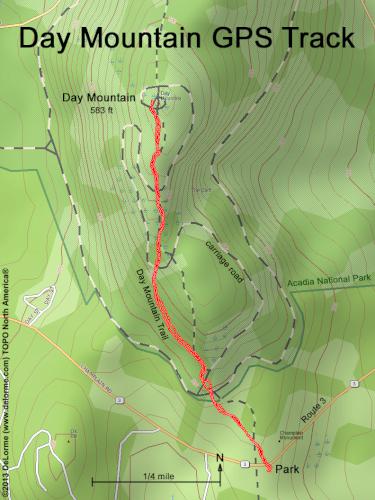 GPS track on Day Mountain at Acadia National Park in Maine