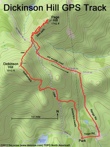 GPS track to Dickinson Hill in New Hampshire