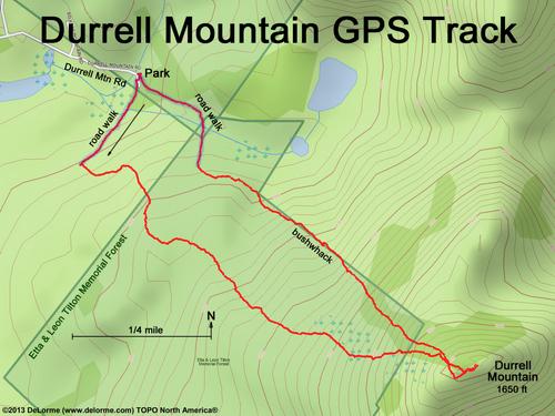 GPS track to Durrell Mountain near Laconia in the Lakes Region of New Hampshire