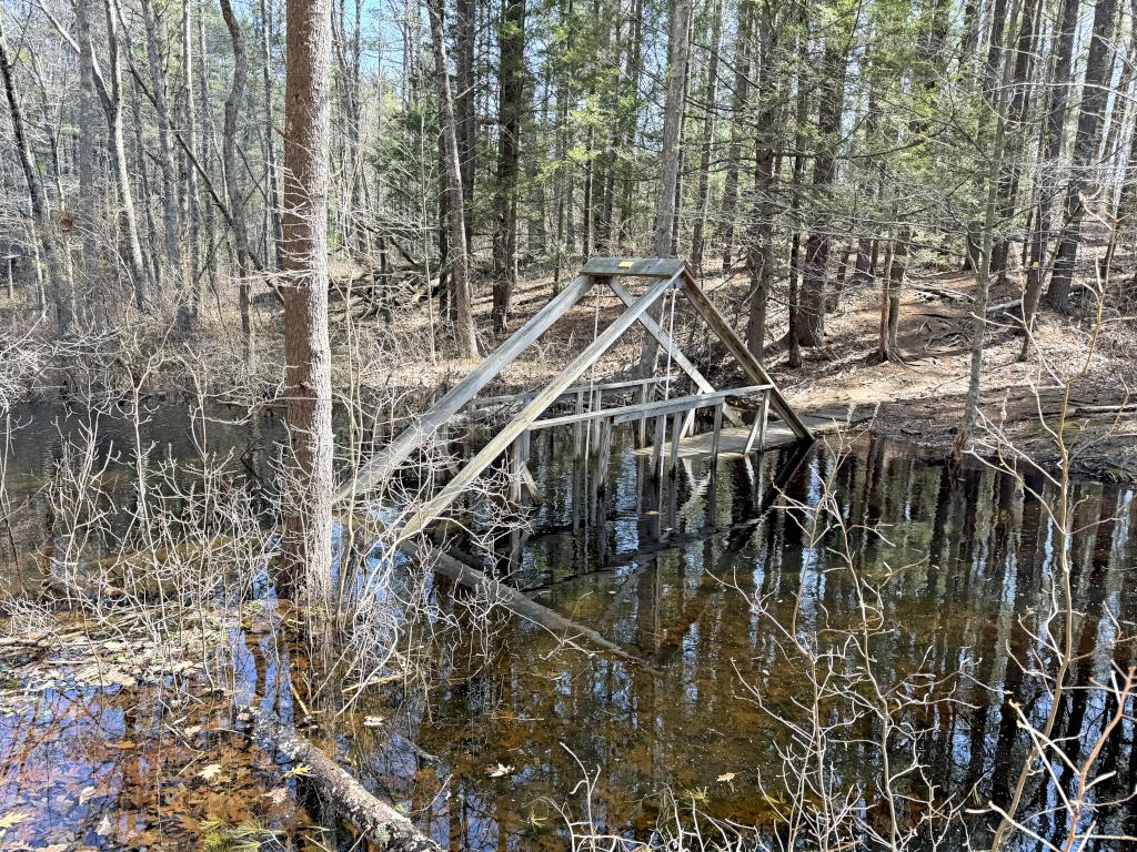 flooded footbridge in April at Duston Parcel and Heron Rookery in southeast NH