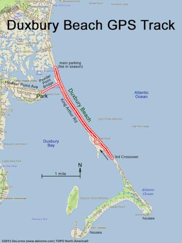 GPS track in January at Duxbury Beach near Duxbury in eastern Massachusetts