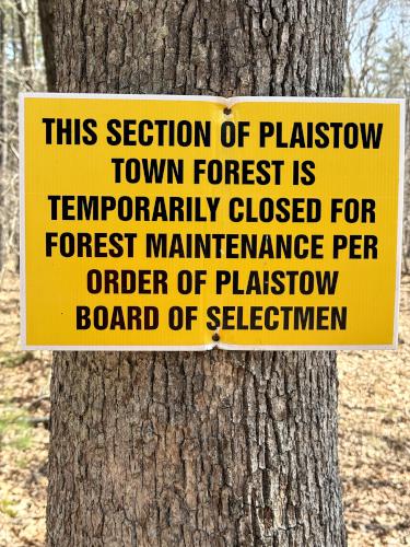 closed sign in April at East Road Trails in southeast NH