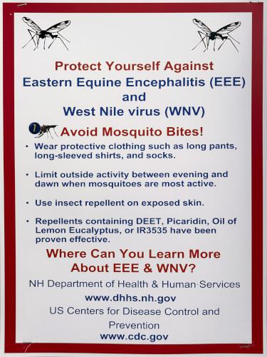 mosquito sign in April at East Road Trails in southeast NH