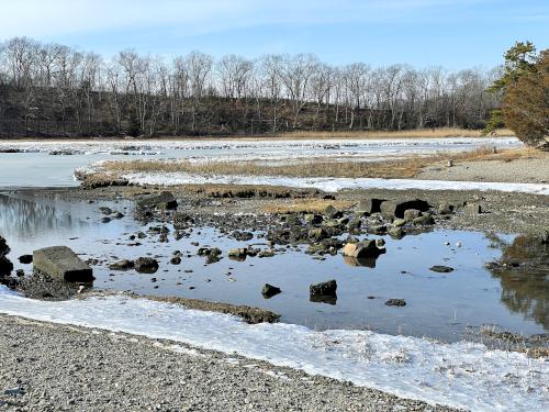 Reversing Falls in January at low tide at Great Esker Park near Weymouth in eastern Massachusetts