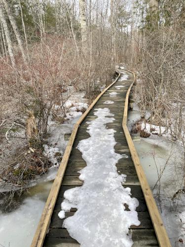 boardwalk in February at Ferry Beach in New Hampshire