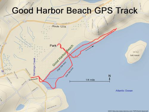 GPS track in March at Good Harbor Beach in eastern MA