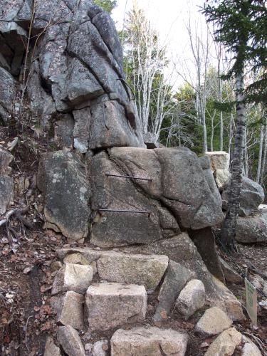 metal bars on the Cadillac Cliffs Trail on Gorham Mountain at Acadia National Park in Maine