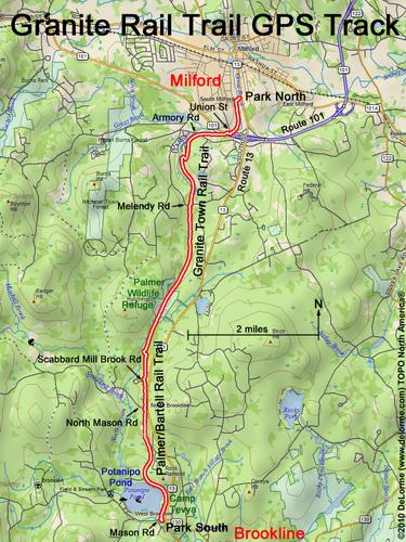 GPS track traversing the Palmer/Bartell and Granite Town rail trails in New Hampshire