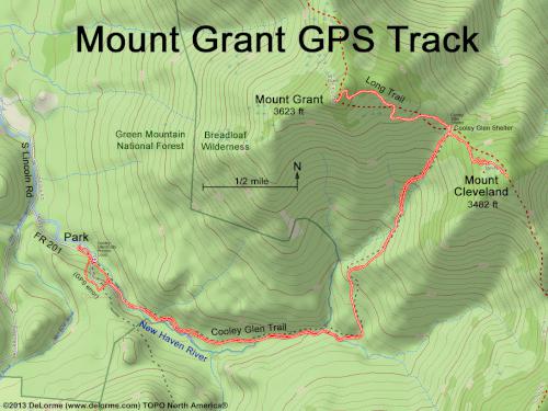 GPS track to Mount Grant and Mount Cleveland in northern Vermont
