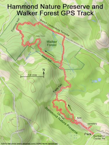 GPS track in January at Hammond Nature Preserve in southern New Hampshire