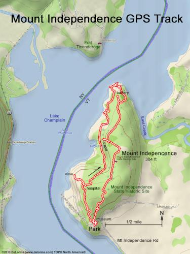 GPS track in September at Mount Independence in western Vermont