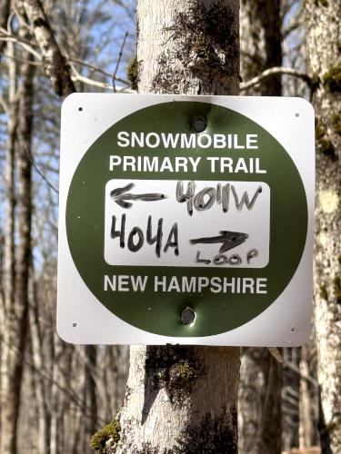 snowmobile sign in March at Jock Page Hill in southern NH