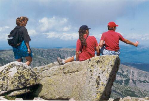 hikers and view from Mount Katahdin in Maine