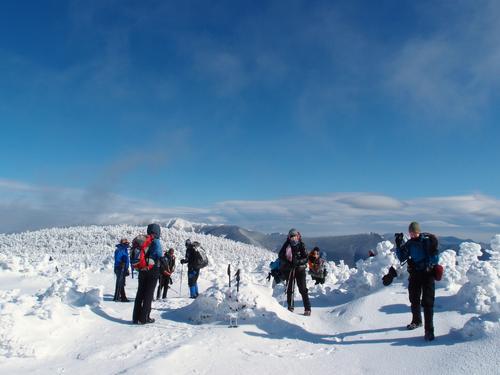 winter hikers on South Kinsman Mountain in New Hampshire