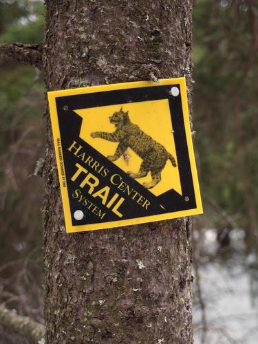 Harris Center trail sign on the Kulish Ledges Trail in southern New Hampshire