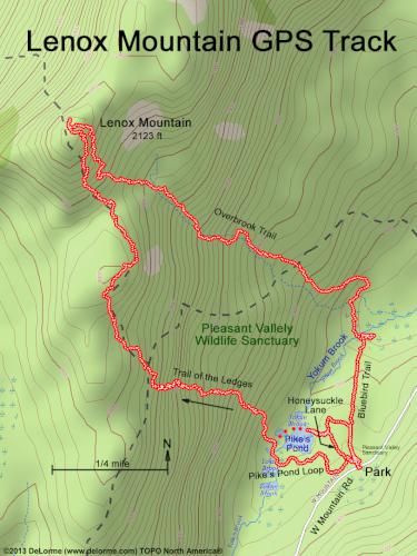 GPS track in August from Lenox Mountain in southwestern Massachusetts