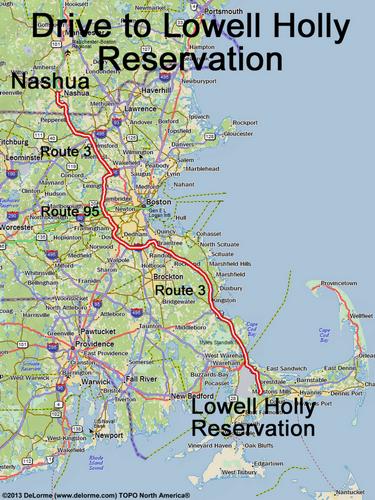 Lowell Holly Reservation drive route