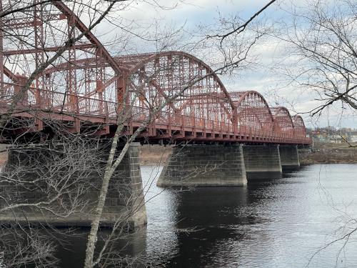 Aiken Street bridge in December at Lowell Riverwalk in northeast MA