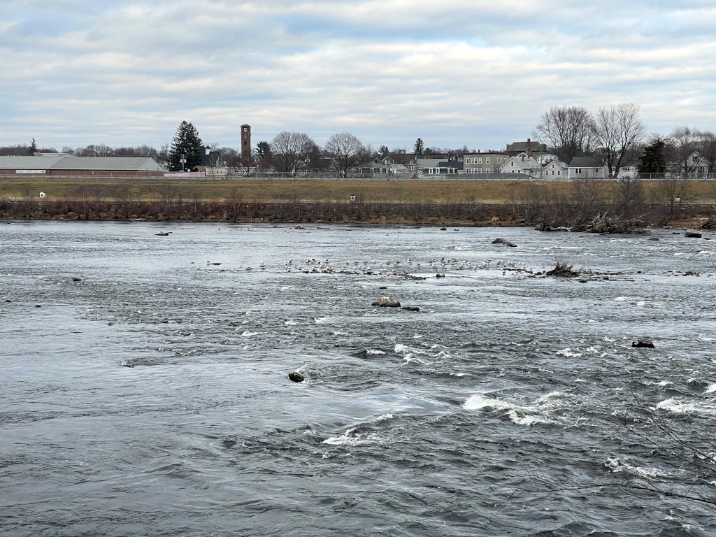 river in December at Lowell Riverwalk in northeast MA