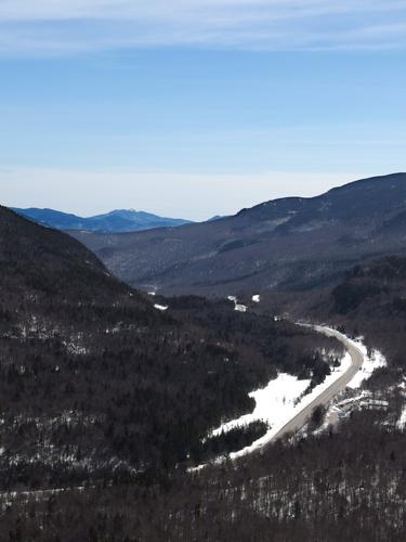 view of Pinkham Notch in April from Brad's Bluff near Lowe's Bald Spot in New Hampshire
