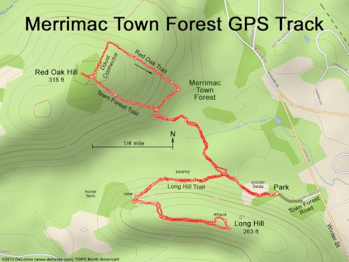 GPS track in April at Merrimac Town Forest near Merrimac in eastern Massachusetts