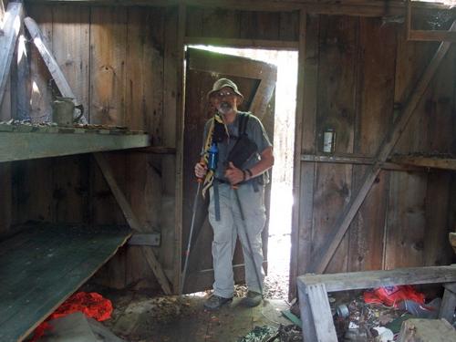 dilapidated fire warden's cabin on Mill Mountain in norhtern New Hampshire