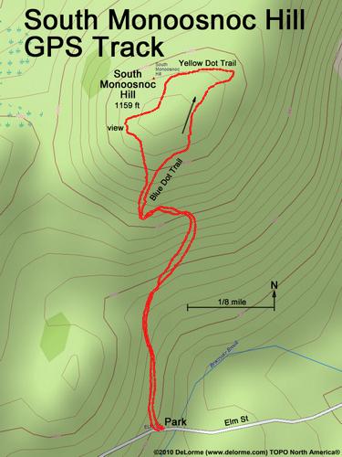 GPS track to South Monoosnoc Hill at Leominster, MA