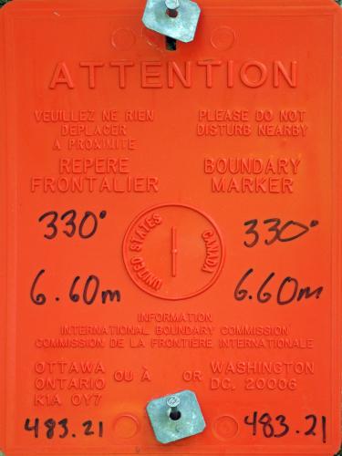 international boundary-marker sign at Montagne des Lignes in northern New Hampshire