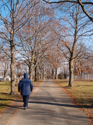 visitor at Woodlawn Cemetery in New Hampshire