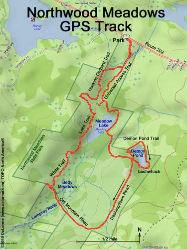GPS track through Northwood Meadows State Park in southern New Hampshire